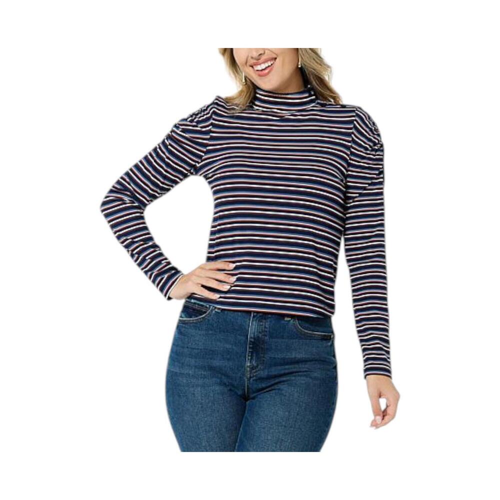 La Joie Women's Yarn Dye Striped Mock Neck Top Blue - Regular